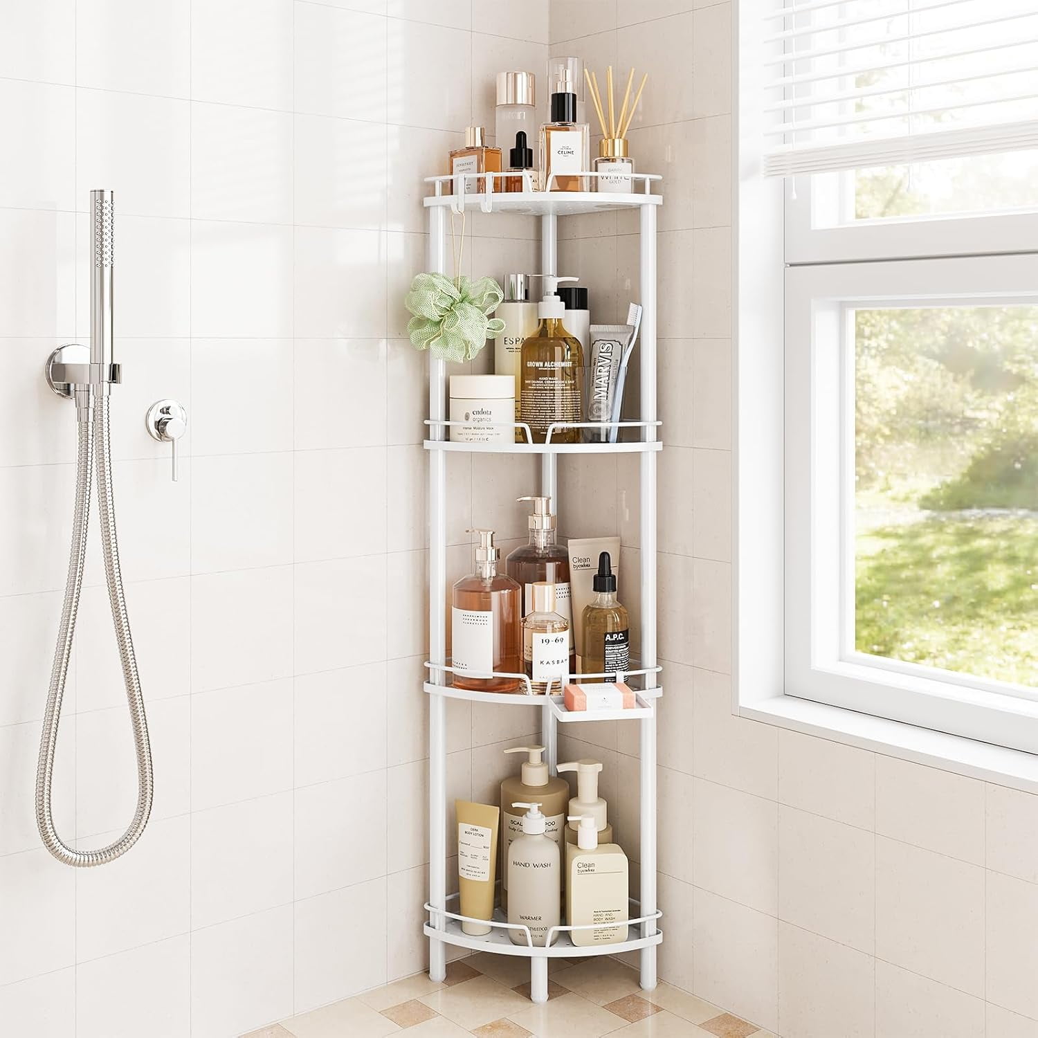 Corner Shower Caddy Standing, 4 Tier Rustproof Metal Shower Organizer ...