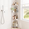 thumbnail image 1 of Corner Shower Caddy, 4-Tier Rustproof Stainless Steel Floor-Standing Organizer with Adjustable Feet, Soap Holder, and 2 Hooks, White, 1 of 18