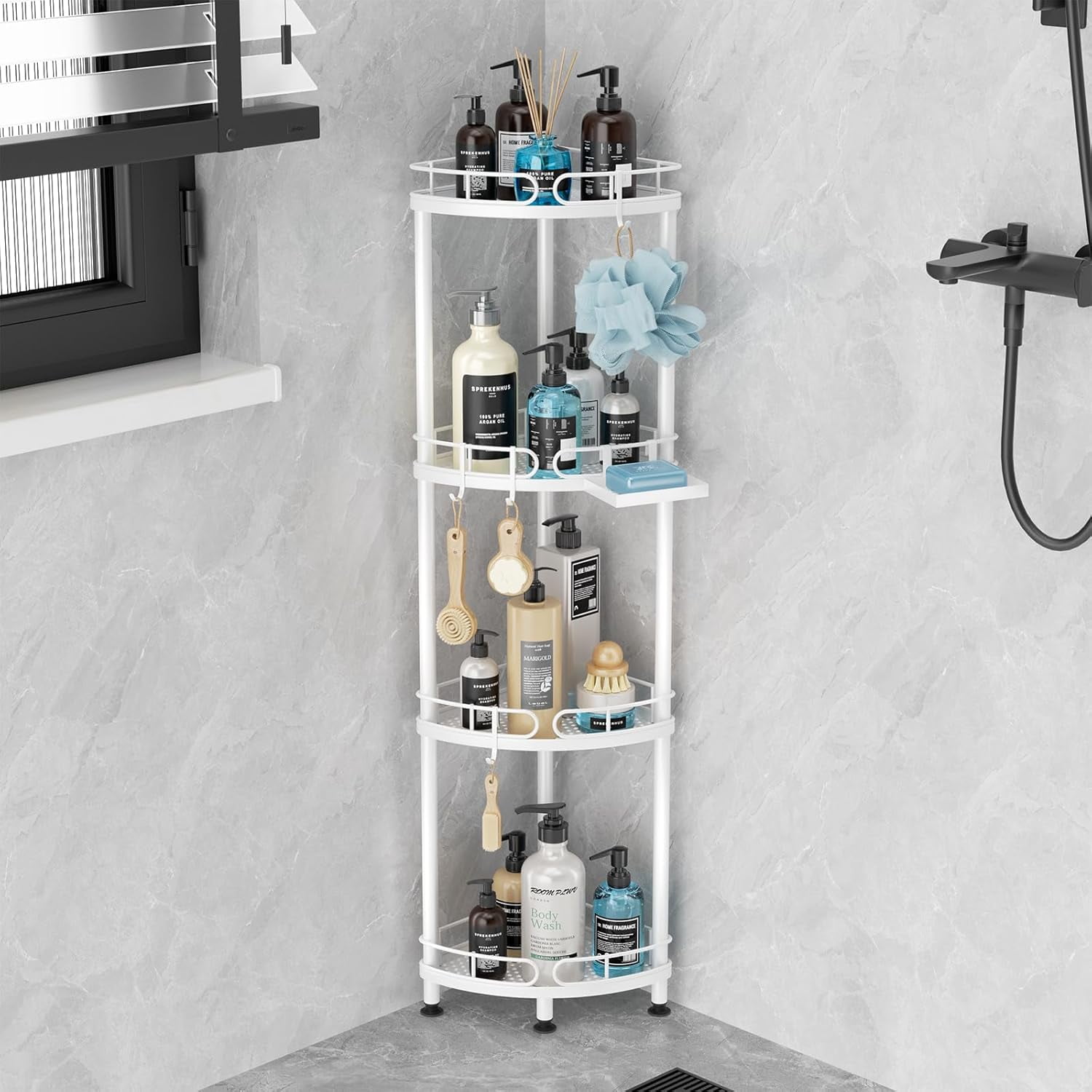 Corner Shower Caddy Standing - 4 Tier Stainless Steel Shower Organizer ...