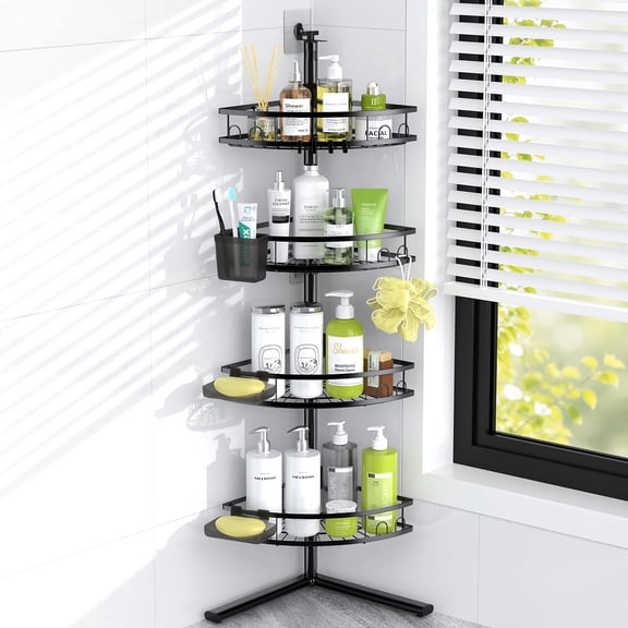 TINANA 4 Tier Corner Shower Caddy, Adjustable Bathroom Storage Organizer with Hooks, Toothbrush Holder, Freestanding Stainless Steel Shower Shelf