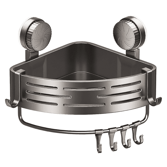 Corner Shower Caddy Storage Rack with Removable Towel Bar and Hooks,Adhensive Suction Cup No Drilling