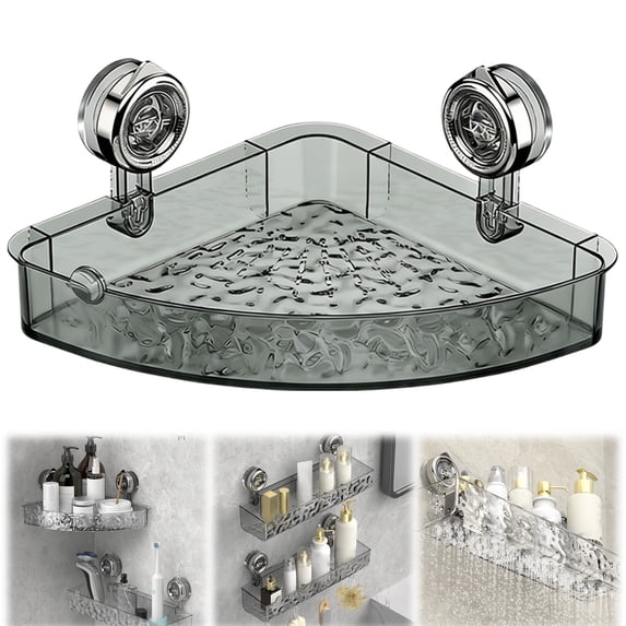 Corner Shower Caddy Suction Cup, No Drill Bathroom Suction Storage Rack, Wall Mounted Suction Cup Storage Holder, Corrugated Acrylic Shower Tray Shelves, Triangular Clear Shower Shelf