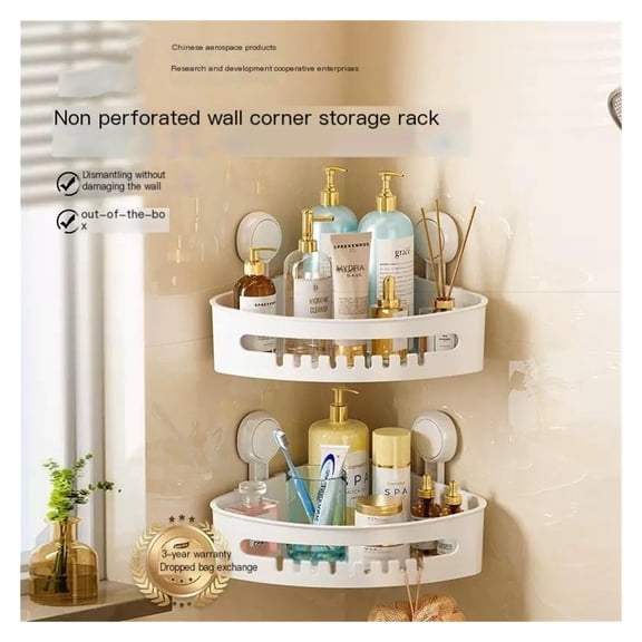Corner Shower Caddy Suction Cup No-Drilling Removable, Shower Shelf Waterproof & Rustproof Shower Caddy Basket Organizer Powerful Suction for Bathroom Storage - White