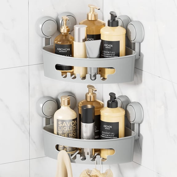 Corner Shower Caddy Suction Cup, shower shelves suction cup, Grey | 2 Pack Bathroom Basket, No-Drill Shower Caddies, Heavy Duty Shower Shelves, Removable