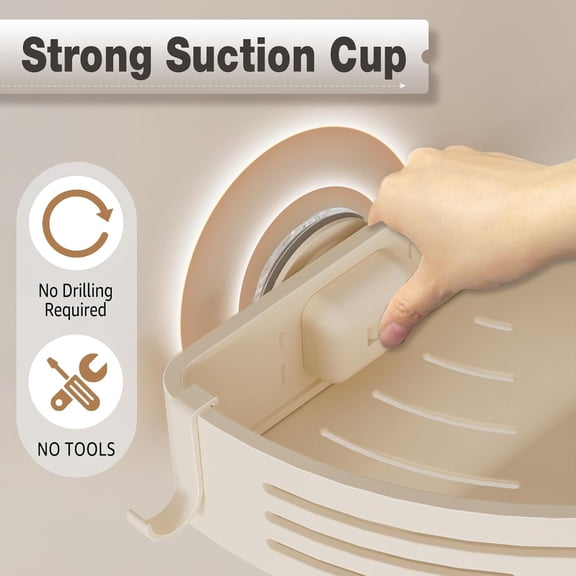 Corner Shower Caddy Suction Cups, Corner Shower Shelf With a Towel Bar, Shower Organizer Suction for Bathrooms Storage with Hooks, No-Drilling Removable (Aluminum, 2-Pack, Cream)