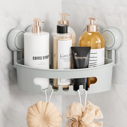 Corner Shower Caddy with Suction Cups, Wall Mounted Organizer Plastic ...
