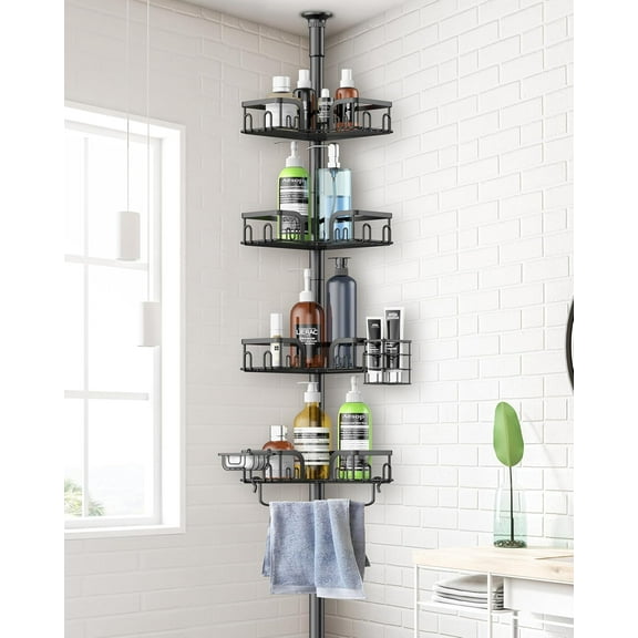 Corner Shower Caddy Tension Pole 4 Tier Adjustable Stainless Steel Shower Shelf for Inside Shower Bathtub Shampoo,Standing Bathroom Organizer Shelves with 39 to 113 inch Height
