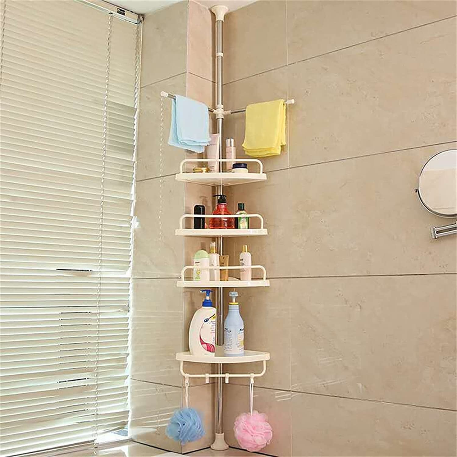 Corner Shower Caddy Tension Pole,4Tier Adjustable Standing Shower