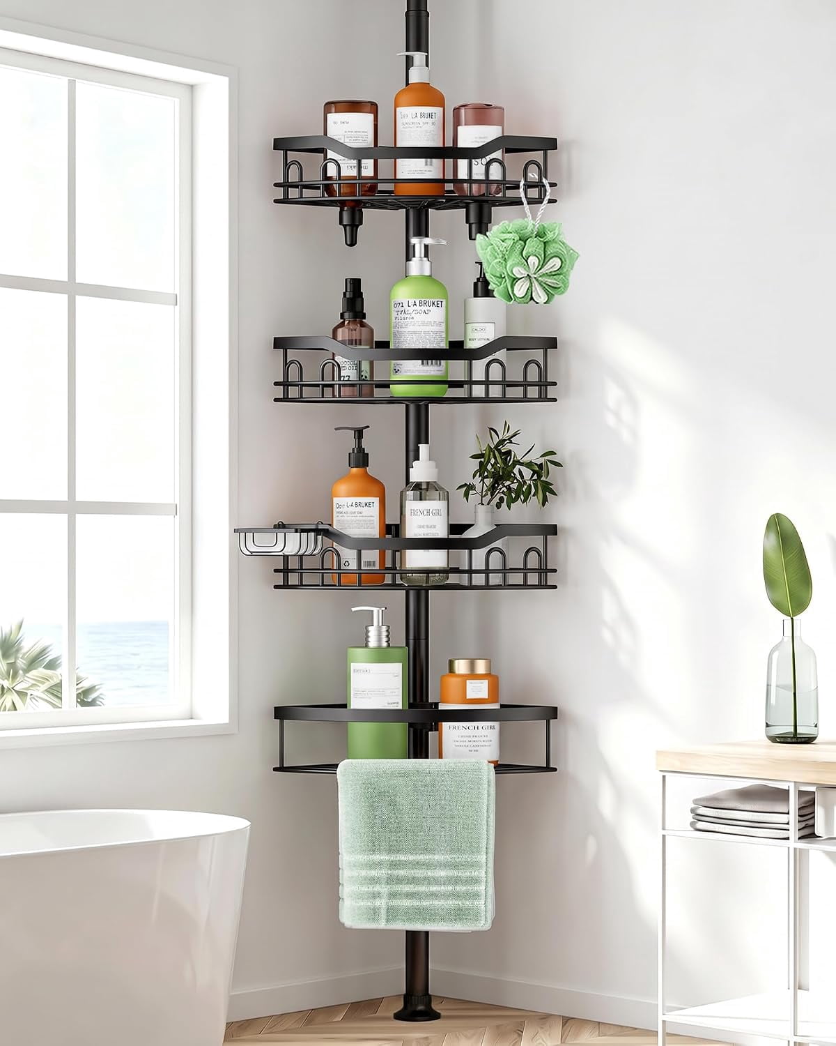 Corner Shower Caddy Tension Pole 4 Tier Stainless Steel Bathroom ...