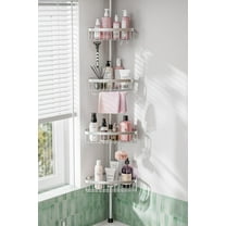 Corner Shower Caddy Tension Pole: Adjustable Rustproof 4-Tier Inside Bathroom Organizer - 47-121 inch Quick Installation Bathtub Shelves for Shampoo Storage - Rod Floor Standing Bath Rack