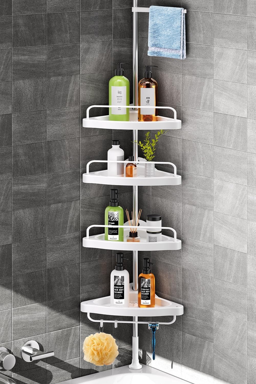 Corner Shower Caddy Tension Pole: Adjustable Stainless Steel Shower ...