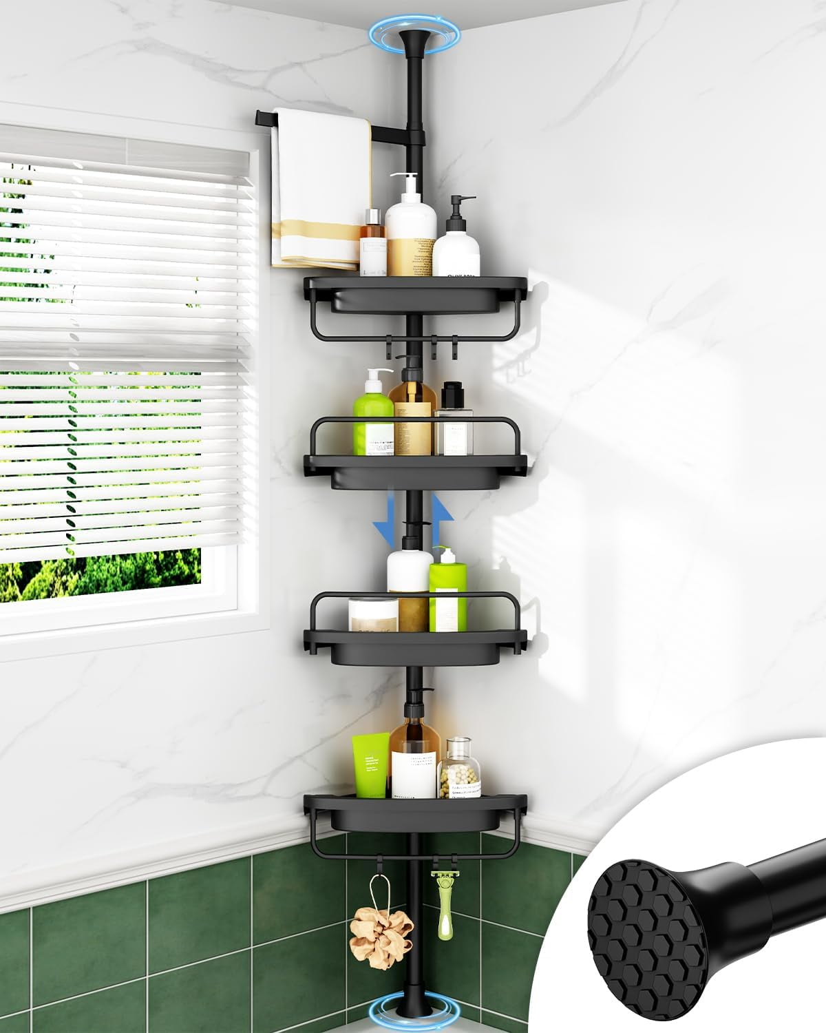 Corner Shower Caddy Tenson Pole: Adjustable Stanless Steel Shower