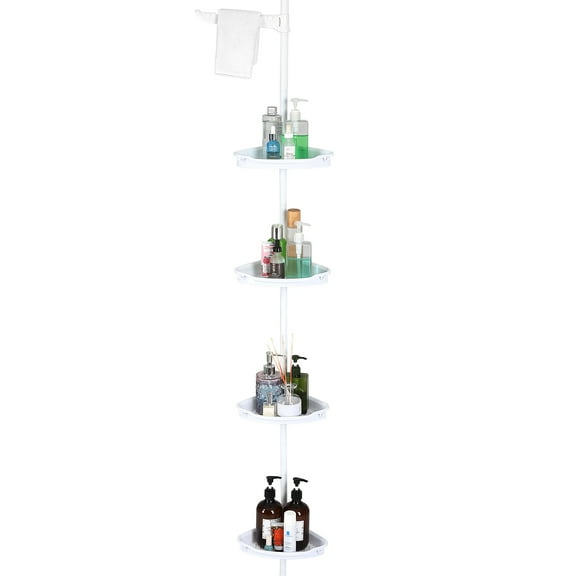 Corner Shower Caddy Tension Pole,Quick Installation 4-Tier Rustproof Bathroom Organizer Shelves for Bathtub Shampoo Storage,39-113 inch Adjustable Floor Standing Bath Rack Holder