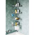 thumbnail image 1 of Corner Shower Caddy Tension Pole: Quick Installation 4-Tier Rustproof Bathroom Organizer Shelves for Bathtub Shampoo Storage - 47-121 inch Adjustable Floor Standing Bath Rack Holder - Silver, 1 of 7
