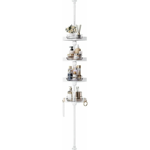 Corner Shower Caddy Tension Pole, Rotating Shower Organizer for Bathroom Shelf Bathtub, Adjustable Standing Shower Rack Bathroom Accessories, Easily Assemble, 34-124 Inch Height