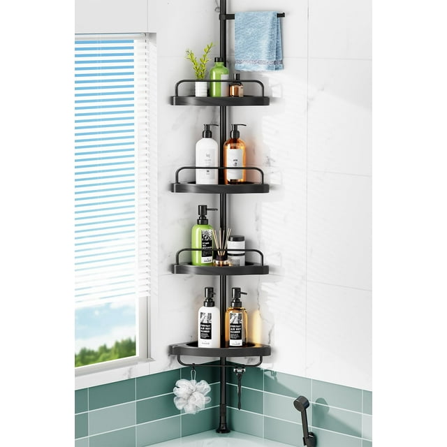 Corner Shower Caddy Tension Pole Rust Proof 4Tier Shampoo Storage