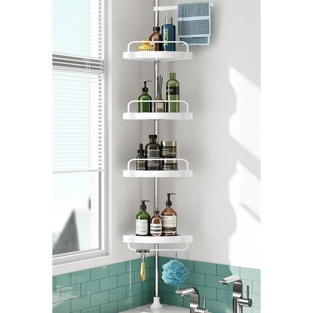 Corner Shower Caddy Tension Pole Rust Proof 4Tier Shampoo Storage
