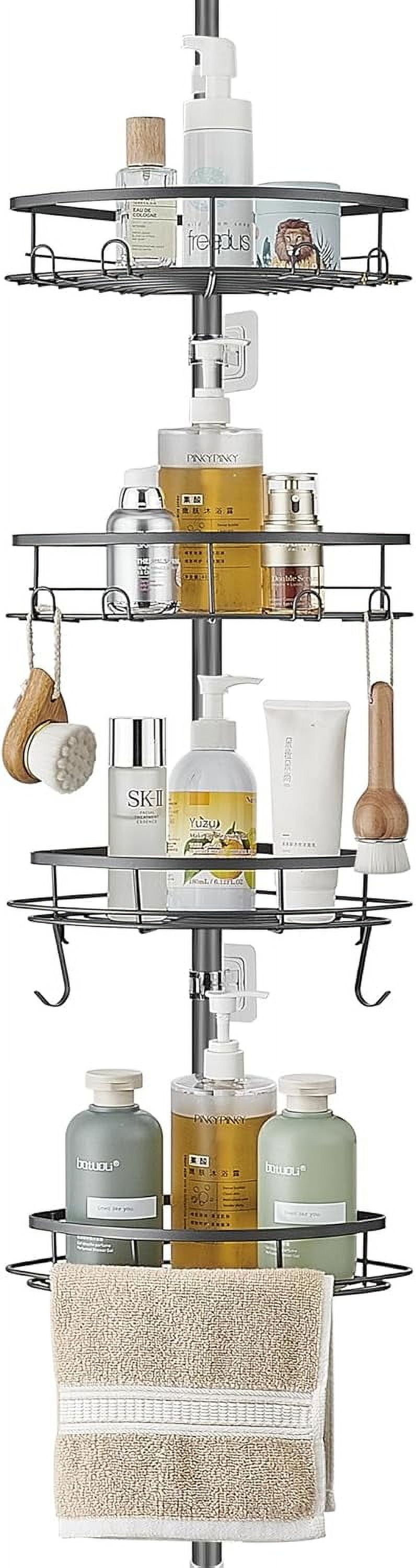 Corner Shower Caddy Tension Pole, Shower Tension Rod Organizer, 4-Tier ...