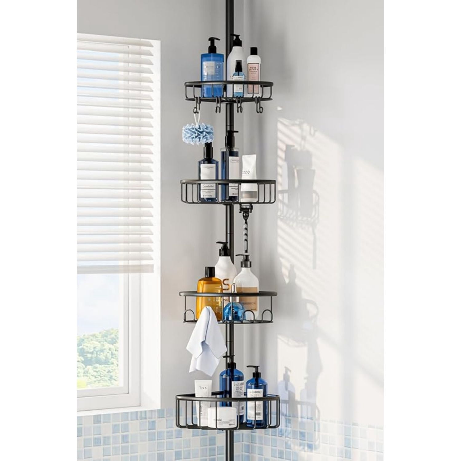 Corner Shower Caddy Tension Pole: Stainless Steel Rustproof 4-Tier ...