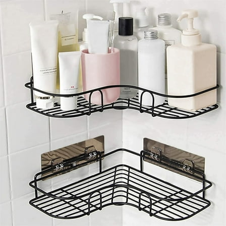 Corner Shower Caddy Tutuviw Black Bathroom Shelves Adhesive Wall Shower Shelf Oragniser Rack Ideal for Kitchen and Bathroom Stainless Steel Bathroom Accessory (1 Pack)
