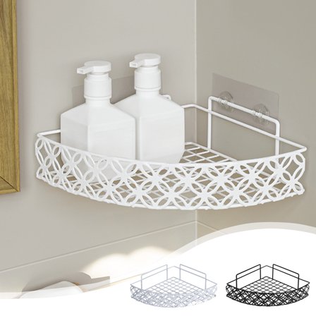 Corner Shower Caddy, Wall-mounted Bathroom Shelf Organizer with Basket Design, Storage Rack for Shampoo and Soap inside Shower, UKHBMC | Black