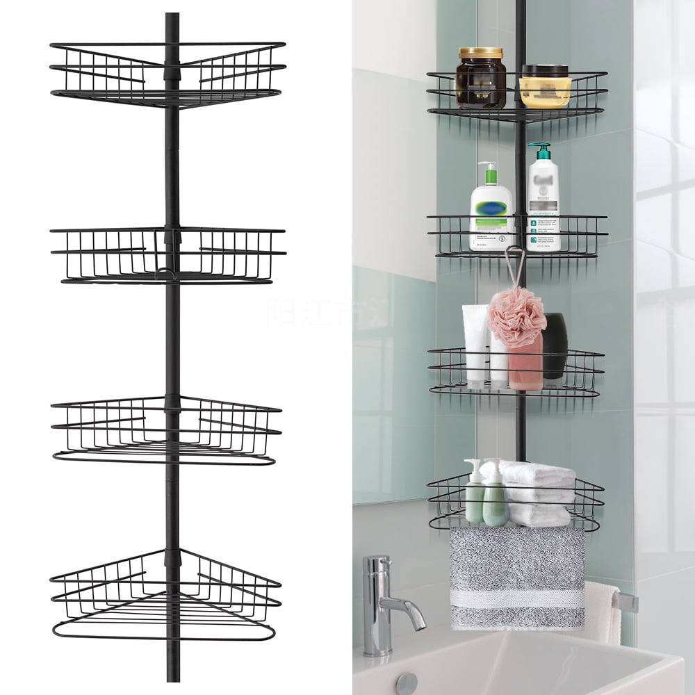 4/5 Layers Shower Corner Pole Caddy Bathroom Storage Shelf w/Hanging Hook  Wall Shelf Corner Storage Rack - AliExpress