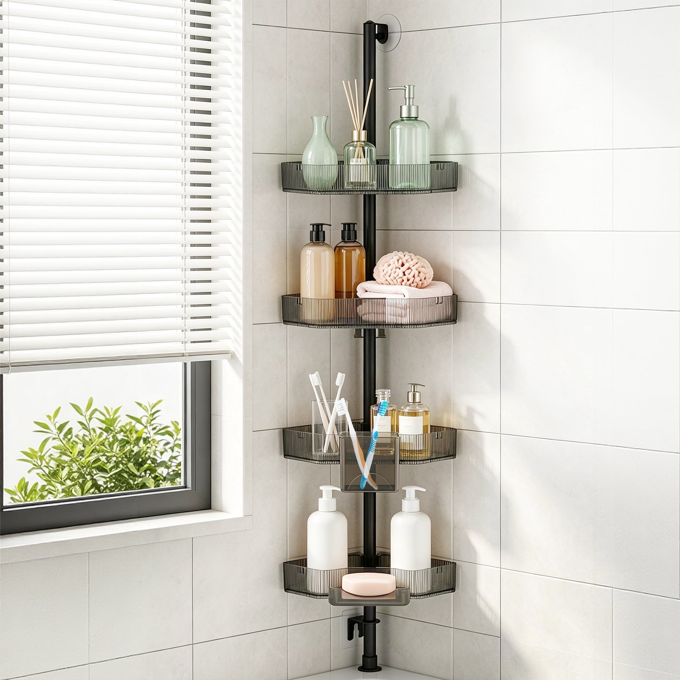 GARITIN 4-Tier Corner Shower Caddy, Bathroom Corner Storage Shelf, Wall Mount Shower Organizer for Shower & Bathtub Corner