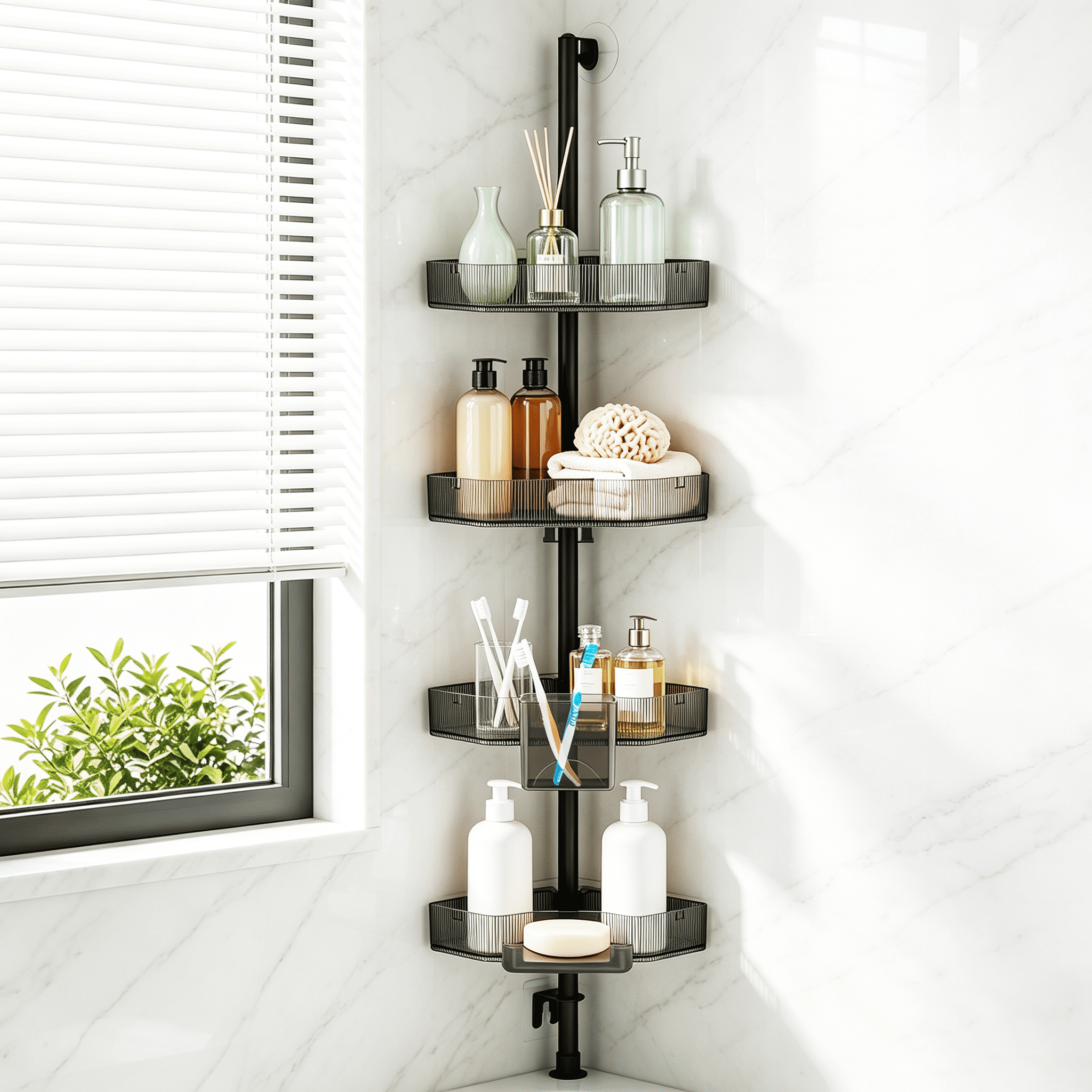 4-Tier Corner Shower Caddy, Bathroom Corner Storage Shelf, Wall Mount Shower Organizer for Shower & Bathtub Corner