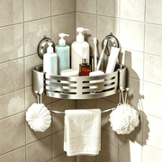 Corner Shower Caddy with Suction Cups | No Drill Adhesive Bathroom Storage Rack | Rustproof Aluminum Alloy | 1-Pack