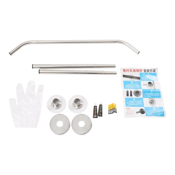 Corner Shower Curtain Rod, Adjustable 17.7"-29.5", 304 Stainless Steel, Diamond Shaped Wall Mount, No Drill Adhesive or Screw Installation, for Small Bathroom Bathtub Shower Stall, Silver