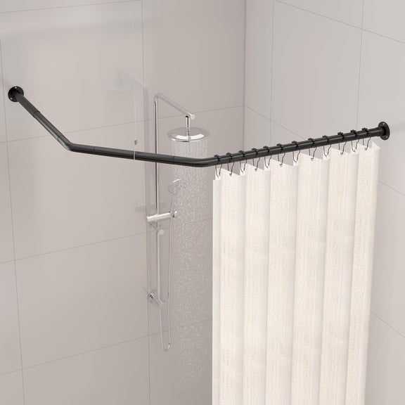 Corner Shower Curtain Rod, Diamond Shaped [Both Sides: 22" - 34.8", Middle: 28" - 43.7"] Adjustable Bathroom Bathtub Shower Rod with 12 Hooks & Ceiling Support