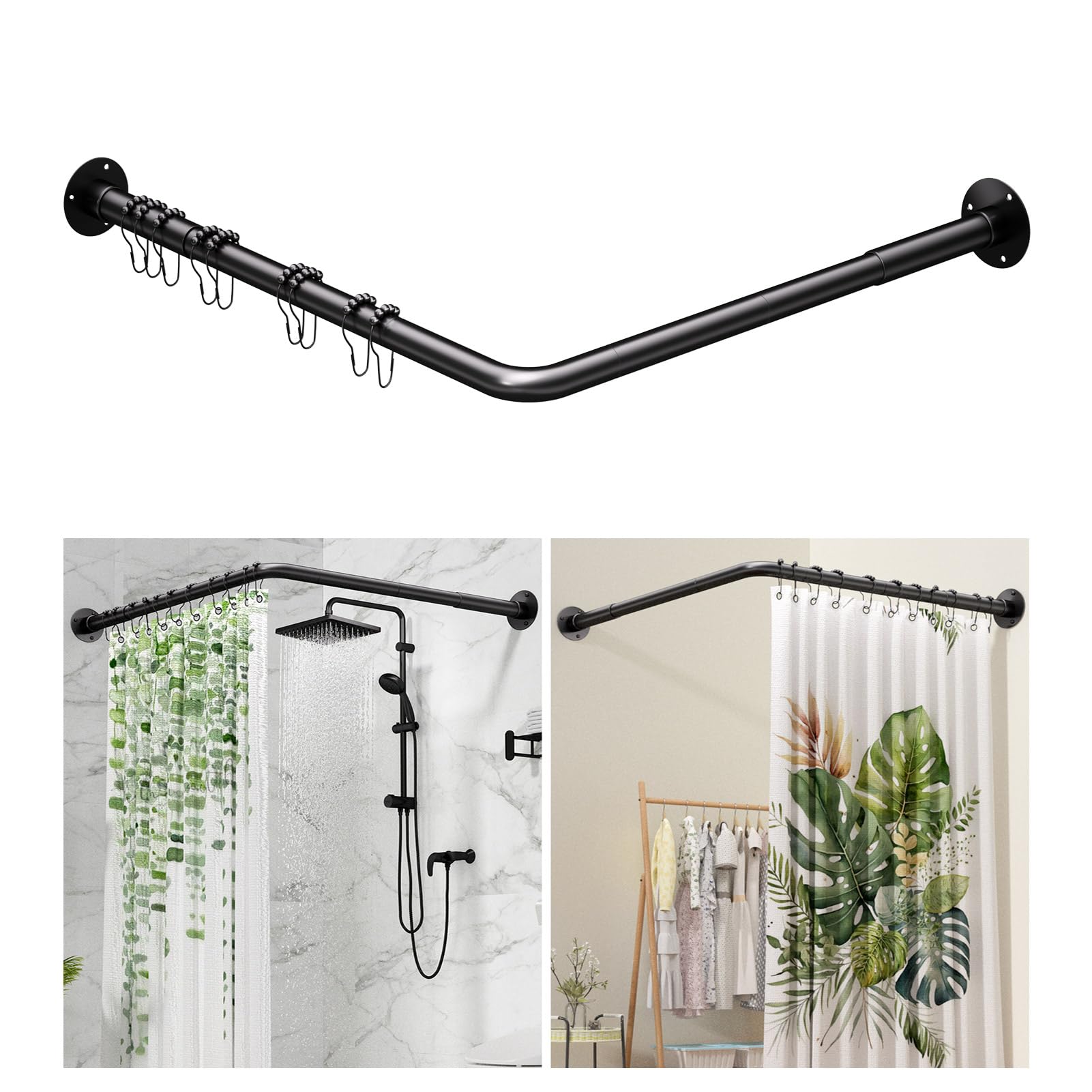 Corner Shower Curtain Rod, Enicvegw Adjustable L Shaped Shower Curtain
