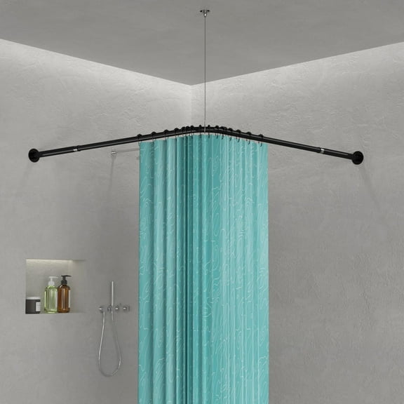 Corner Shower Curtain Rod L Shaped, Curved Shower Rod, Adjustable Shower Rods for Bathroom,24.4-37x 55.5-68.5inch Steels Drilling Shower Curtain Rods Heavy Duty, for Bathroom Tub Dressing Room