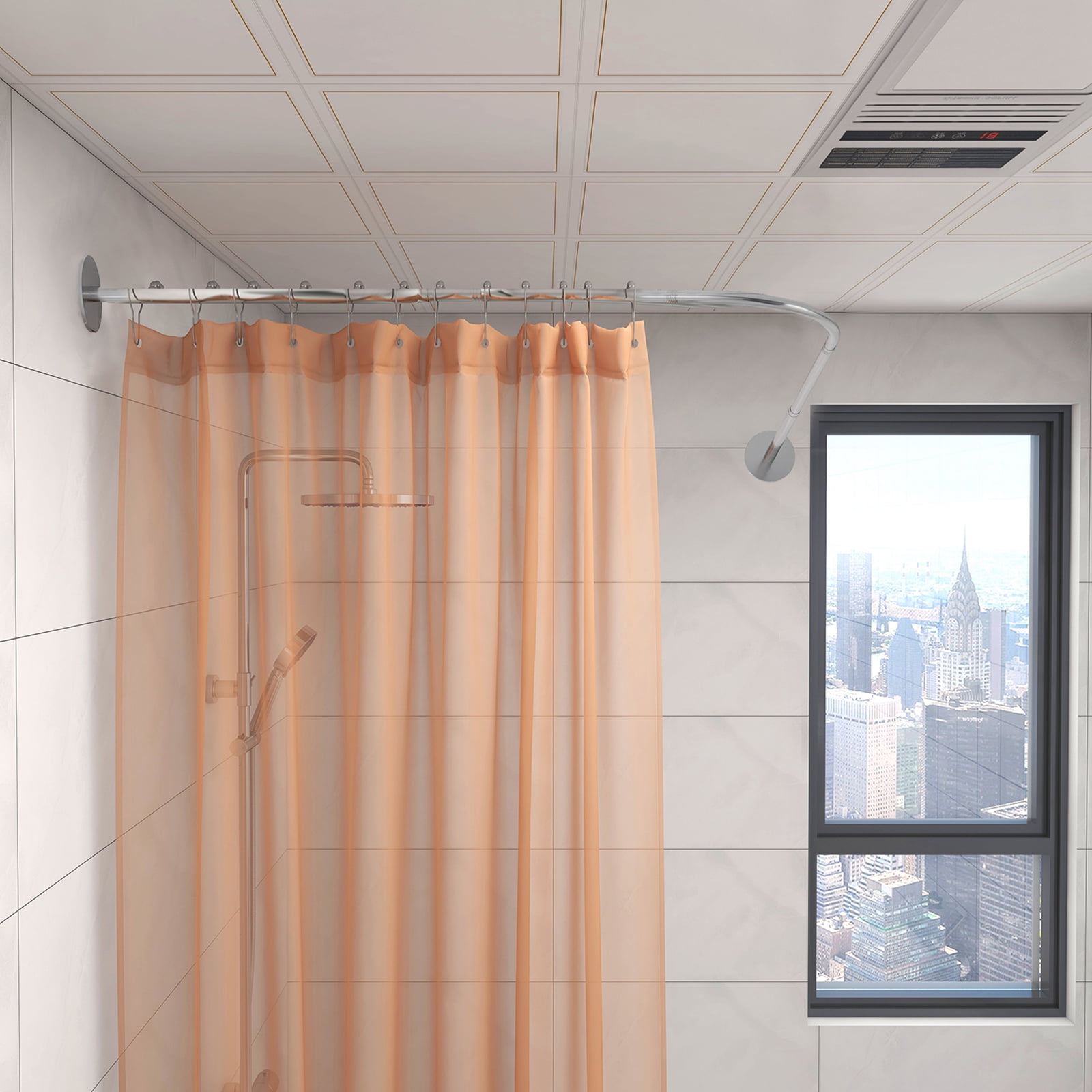 Corner Shower Curtain Rod, Stainless Steel #SUS304 L Shaped Shower Curtain Rod, Size 45"x 45 ...