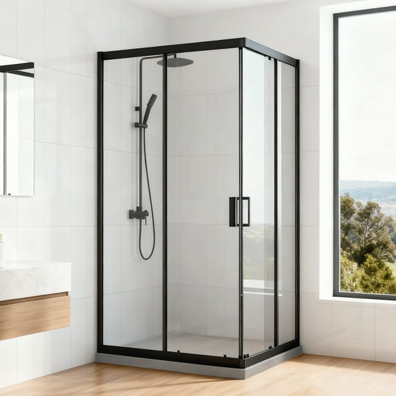 Corner Shower Enclosure 36 in. D x 36 in. W x 72 in. H, Double Sliding Corner Shower Door with 1/4 in. Clear Tempered Glass, Frameless Sliding Shower Stall, Matte Black(Shower Base Not Included)