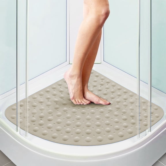 Corner Shower Mat Non Slip,21 * 21in Bath Mat with Drain Hole,Safety Fan-Shaped Mat for Inside Shower,Machine Washable,Triangular,Quick Dry,Durable,Soft,Comfort,Massage
