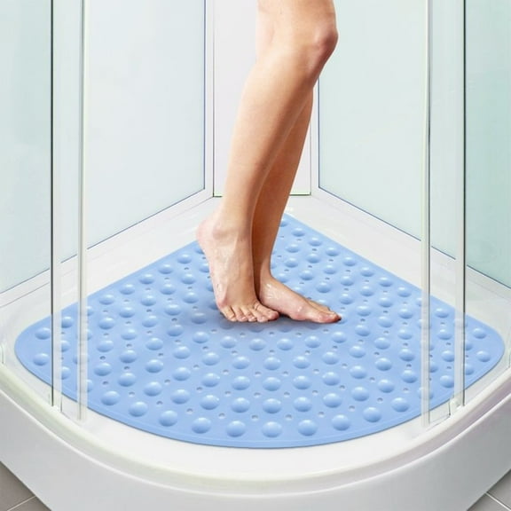 Corner Shower Mat Non Slip - 21 x 21 Inches Corner Shower Mats for Inside Shower,Quickly Dry, Non Slip Triangle Shower Mat, Corner Shower Stall Mat with Suction Cups, Machine Washable, Blue