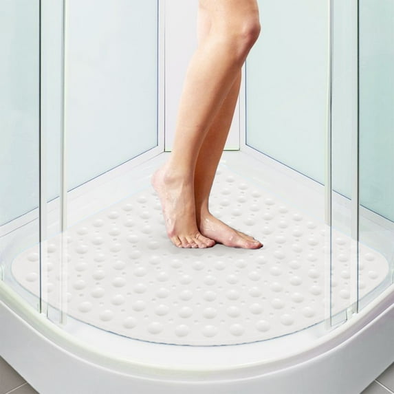 Corner Shower Mat Non Slip - 21 x 21 Inches Corner Shower Mats for Inside Shower,Quickly Dry, Non Slip Triangle Shower Mat, Corner Shower Stall Mat with Suction Cups, Machine Washable, White