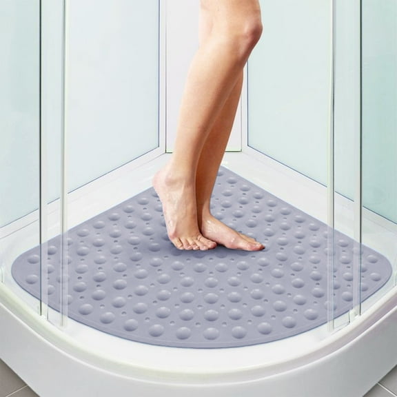 Corner Shower Mat Non Slip - 21 x 21 Inches Corner Shower Mats for Inside Shower,Quickly Dry, Non Slip Triangle Shower Mat, Corner Shower Stall Mat with Suction Cups, Machine Washable, Grey