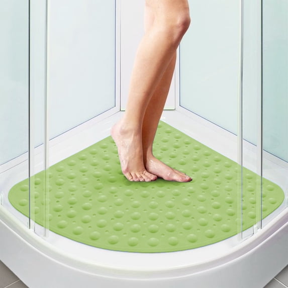 Corner Shower Mat Non Slip - 21 x 21 Inches Corner Shower Mats for Inside Shower,Quickly Dry, Non Slip Triangle Shower Mat, Corner Shower Stall Mat with Suction Cups, Machine Washable, Green