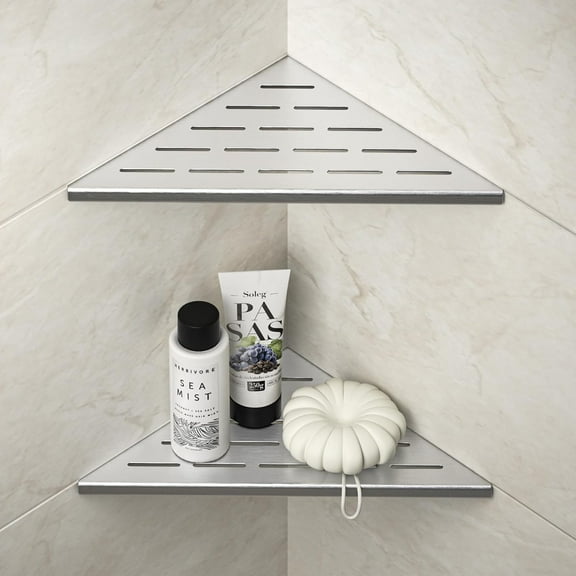 Corner Shower Shelf 10", Brushed 304 Stainless Slot Design Recessed Corner Shelves Bathroom Grout in Shelf for Tiled Wall, 2