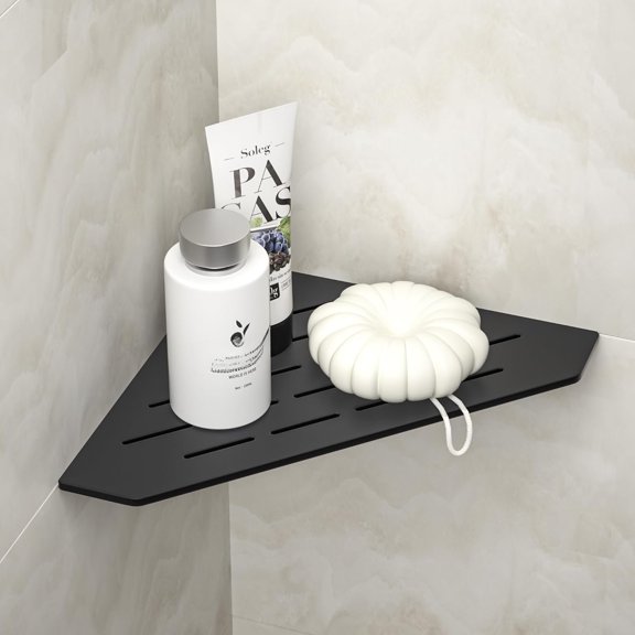 Corner Shower Shelf 10" Matte Black 304 Stainless Steel Pentagonal Heavy Duty Floating Corner Shelves Slot Design Recessed Bathroom Shelf for Tiled Wall, No Drilling Needed