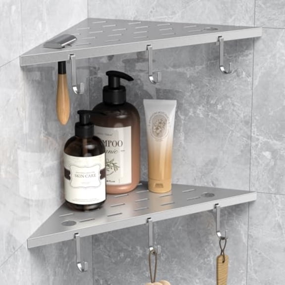 Corner Shower Shelf 10 Silver 304 Stainless Steel Recessed Shelf for BathroomShower Corner Rack with Razor Hole Hook Grout in Shelf for Tiled Wall 2 Pack