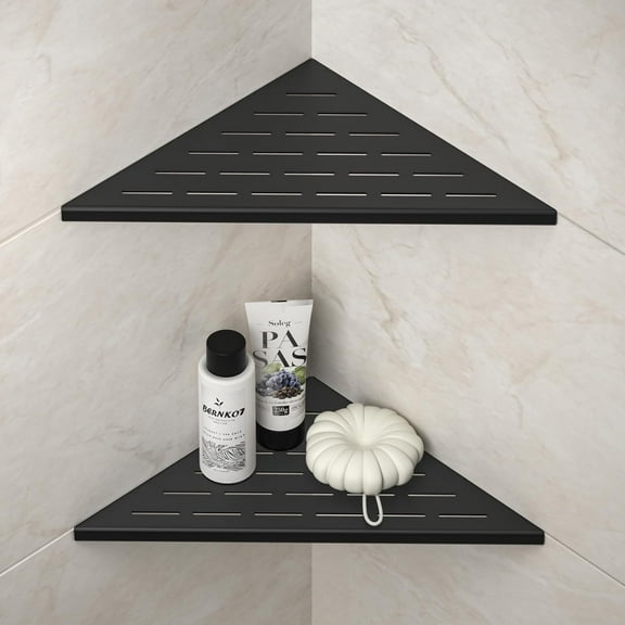 Corner Shower Shelf, 12 Inch Matte Black 304 Stainless Steel Slot Design Recessed Floating Shelf Set, 2-Pack