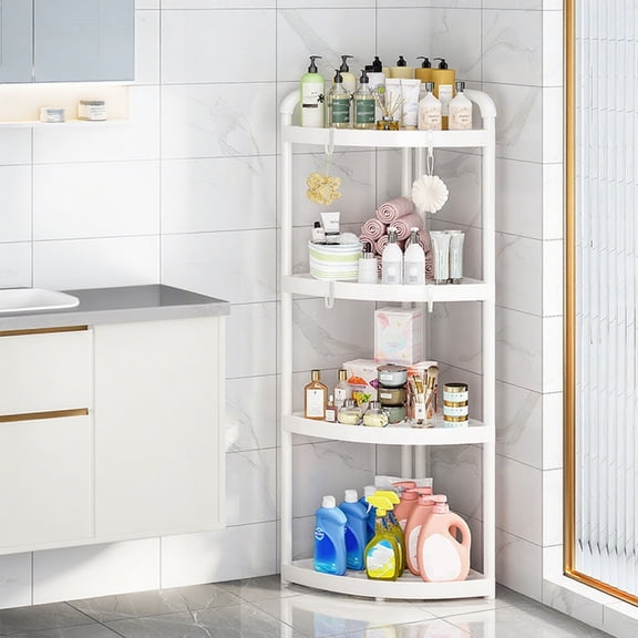 Jensvialia Corner Shower Shelf 4 Tier Shower Organizer Stand for Bathroom - Plastic Shower Caddy Rack with Adjustable Feet, Rust Proof Storage for Shampoo Body Wash Soap, 36.2 x 16.9 x 12.2 Inches