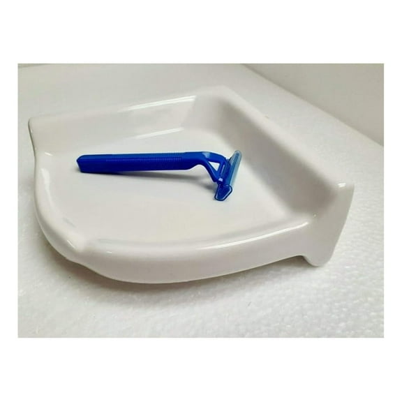 Corner Shower Shelf - Bright White Ceramic Ledge, 7.5 Inch, Arctic White, Medium Size - Bathroom Accessories for Soap, Shampoo & More