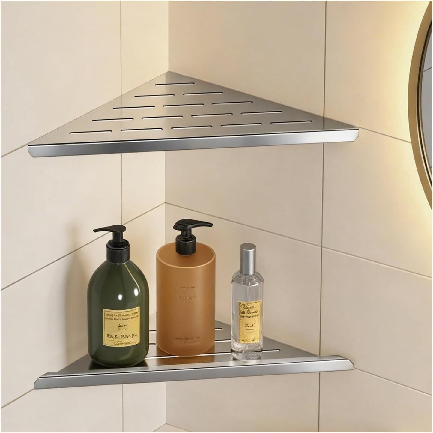 Tiled Corner Rack Corner Shower Shelf,Brushed Nickel 304 Stainless Steel 10