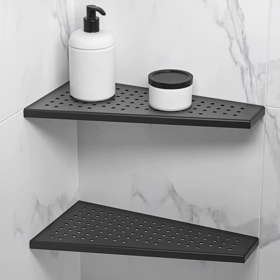 Corner Shower Shelf Matte Black 12" 304 Stainless Steel Quadrilateral Floating Shelf Grid Design Recessed Bathroom Shelf for Tiled Wall, No Drilling,2 Pack