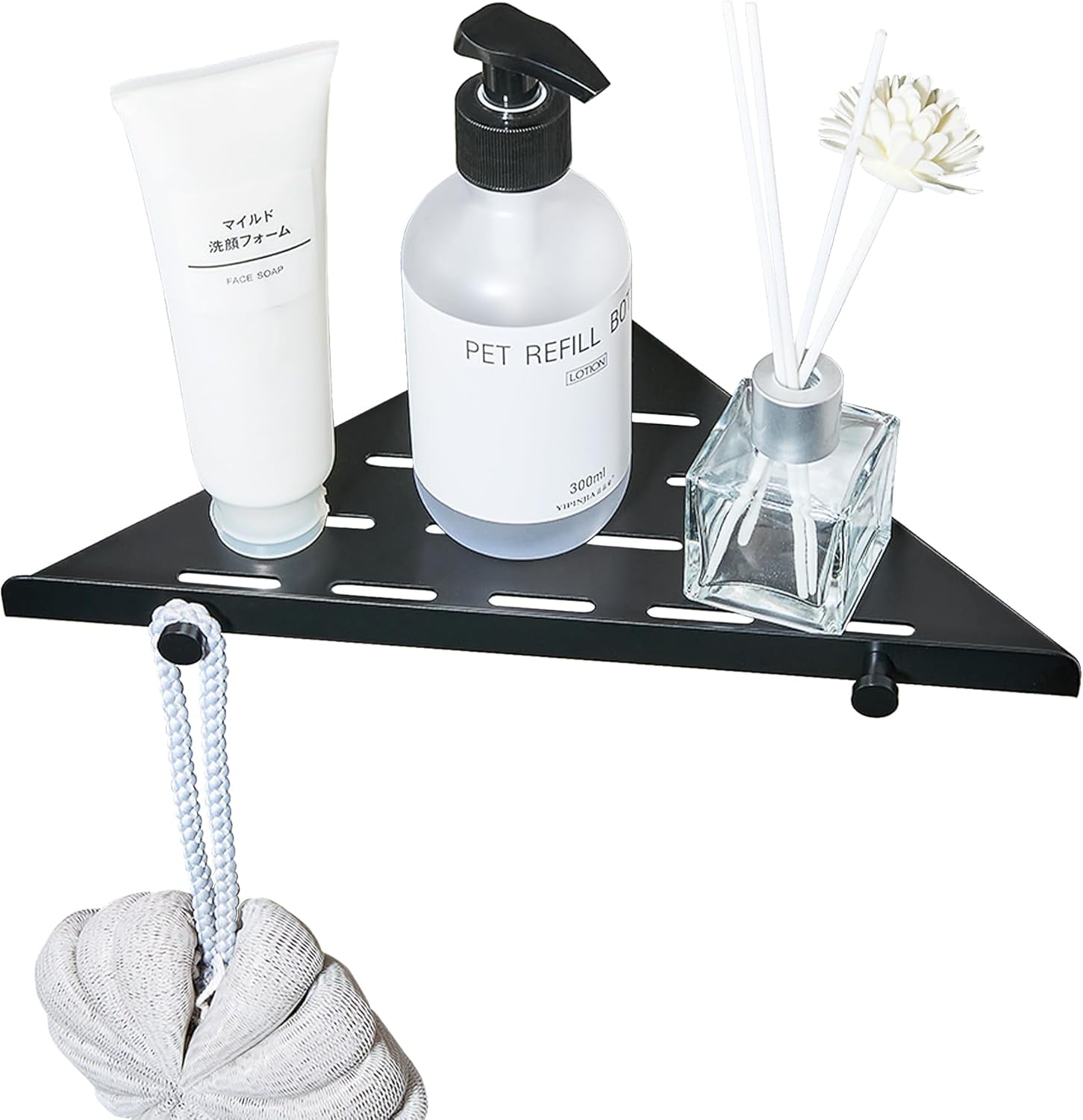 Corner Shower Shelf, No Drill, 304 Stainless Steel, with Two Hooks