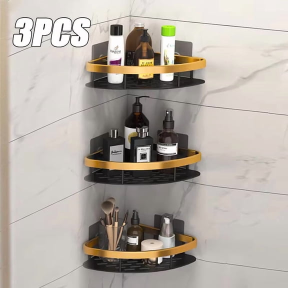 Corner Shower Shelf No Drill Aluminum Bathroom Kitchen Storage Rack Wall Mounted